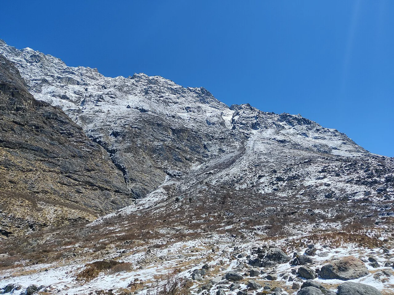 Snow-covered mountains in the Langtang region